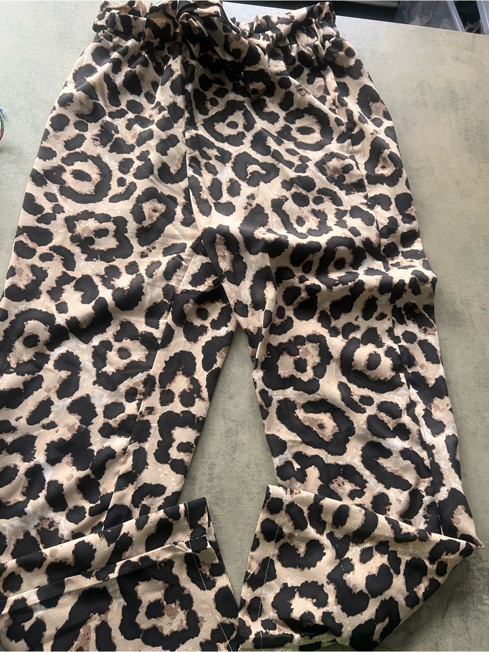 SHEIN Black and Tan Leopard Paperbag Waist Pants